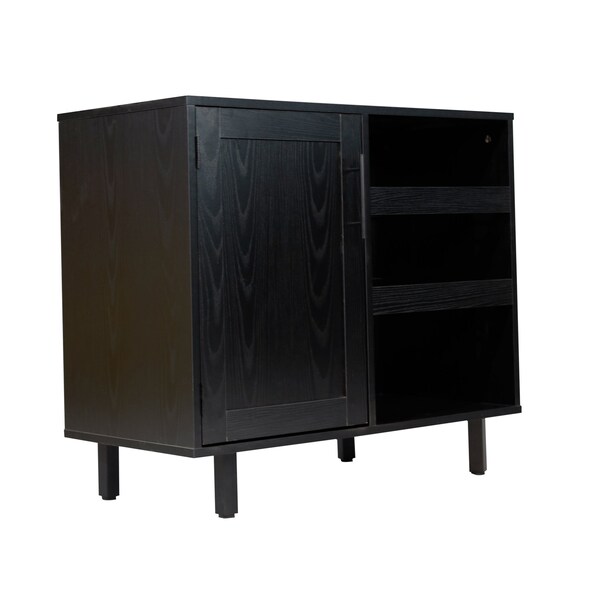 Flash Furniture Elmont Bar and Sideboard w/Shaker Style Single Door Cabinet w/Hanging Glass and Shelves, Black - NAN-F-HY-B23113-BLK-GG