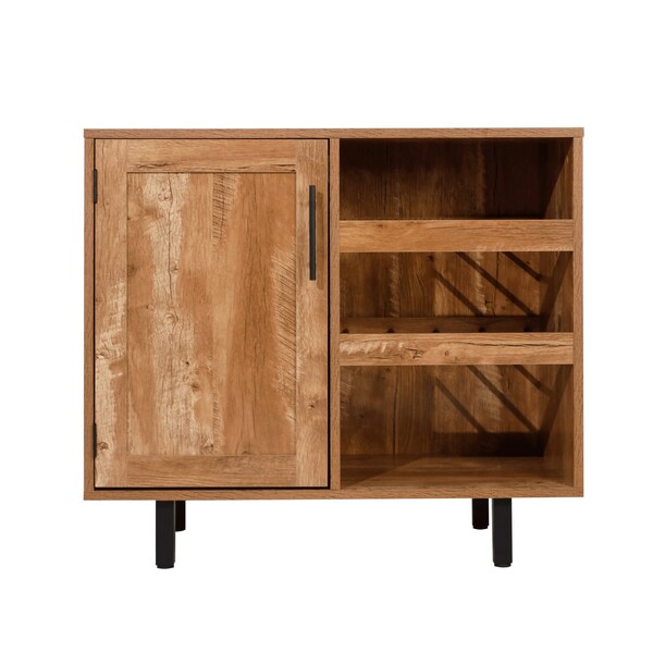 Flash Furniture Elmont Bar and Sideboard w/Shaker Style Single Door Cabinet w/Hanging Glass and Shelves, Lght Brwn - NAN-F-HY-B23113-LTBRN-GG