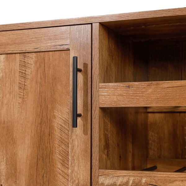 Flash Furniture Elmont Bar and Sideboard w/Shaker Style Single Door Cabinet w/Hanging Glass and Shelves, Lght Brwn - NAN-F-HY-B23113-LTBRN-GG