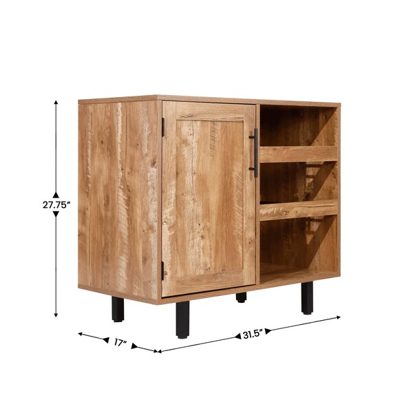 Flash Furniture Elmont Bar and Sideboard w/Shaker Style Single Door Cabinet w/Hanging Glass and Shelves, Lght Brwn - NAN-F-HY-B23113-LTBRN-GG