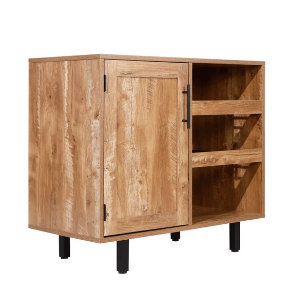 Flash Furniture Elmont Bar and Sideboard w/Shaker Style Single Door Cabinet w/Hanging Glass and Shelves, Lght Brwn - NAN-F-HY-B23113-LTBRN-GG