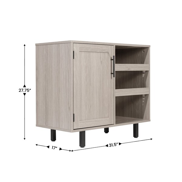 Flash Furniture Elmont Bar and Sideboard w/Shaker Style Single Door Cabinet w/Hanging Glass and Shelves, Gray - NAN-F-HY-B23113-GRY-GG