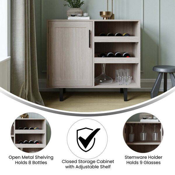 Flash Furniture Elmont Bar and Sideboard w/Shaker Style Single Door Cabinet w/Hanging Glass and Shelves, Gray - NAN-F-HY-B23113-GRY-GG