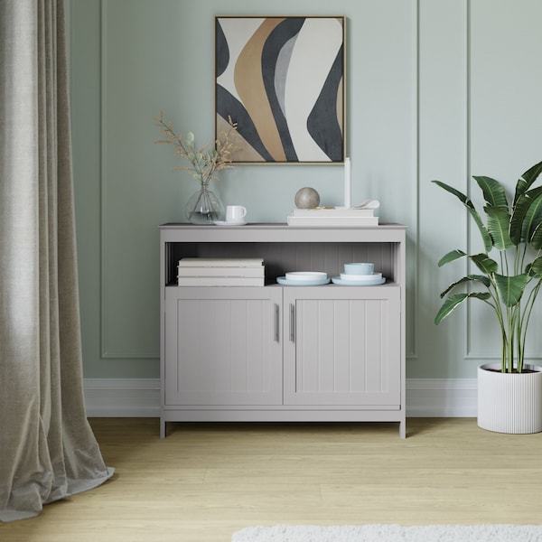 Flash Furniture Mayfield 40in. Buffet and Sideboard w/Double Door Storage Cabinet and Open Storage Shelf in Gray - NAN-F-HY-B23108-GRY-GG