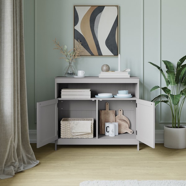 Flash Furniture Mayfield 40in. Buffet and Sideboard w/Double Door Storage Cabinet and Open Storage Shelf in Gray - NAN-F-HY-B23108-GRY-GG