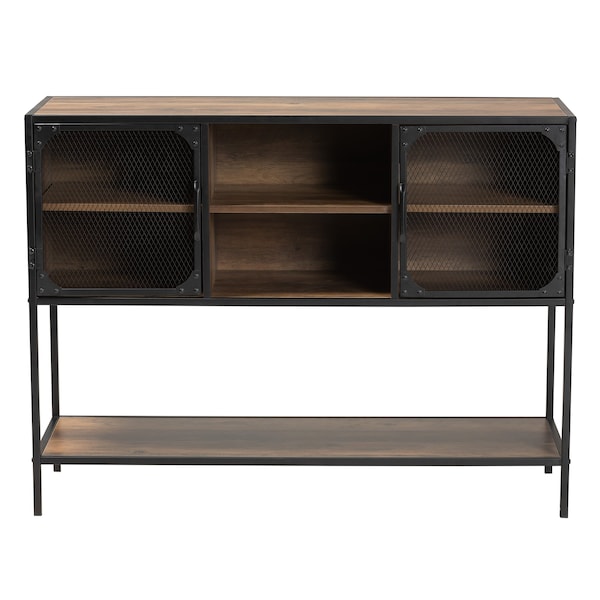 Baxton Studio Cardea Modern Industrial Walnut Brown Finished Wood and Black Metal 2-Door Sideboard - 226-12486-ZORO