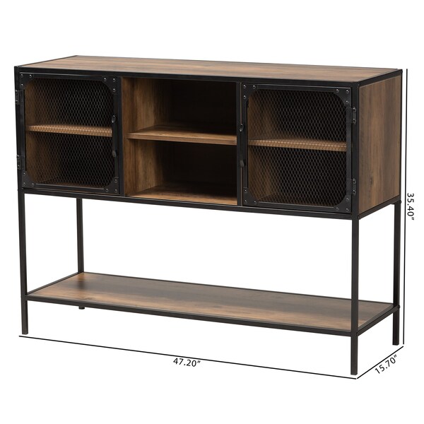 Baxton Studio Cardea Modern Industrial Walnut Brown Finished Wood and Black Metal 2-Door Sideboard - 226-12486-ZORO