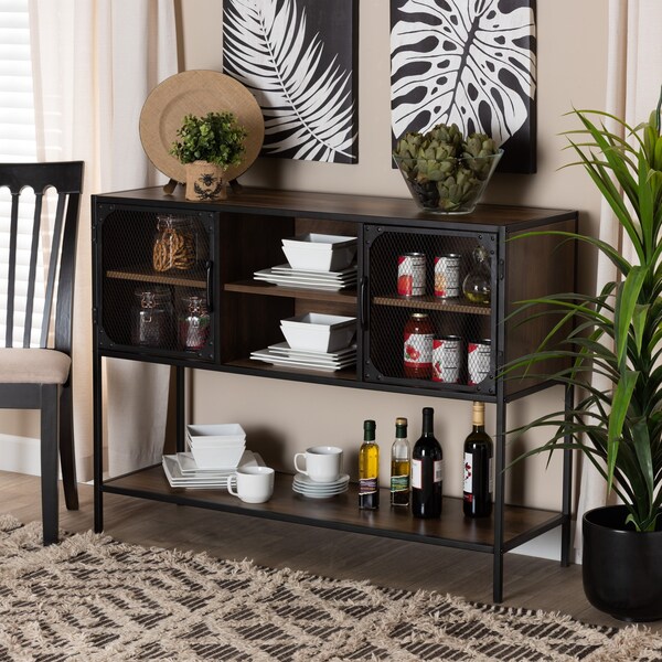 Baxton Studio Cardea Modern Industrial Walnut Brown Finished Wood and Black Metal 2-Door Sideboard - 226-12486-ZORO