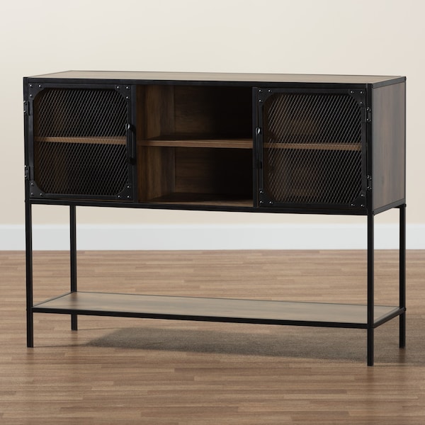 Baxton Studio Cardea Modern Industrial Walnut Brown Finished Wood and Black Metal 2-Door Sideboard - 226-12486-ZORO