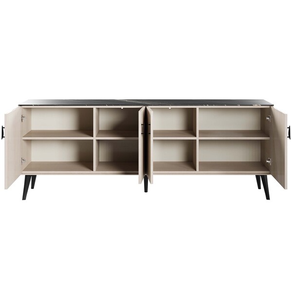 Manhattan Comfort Haley Sideboard 78.7 in White & Black Marble  in White and Black Marble - SB002-WB