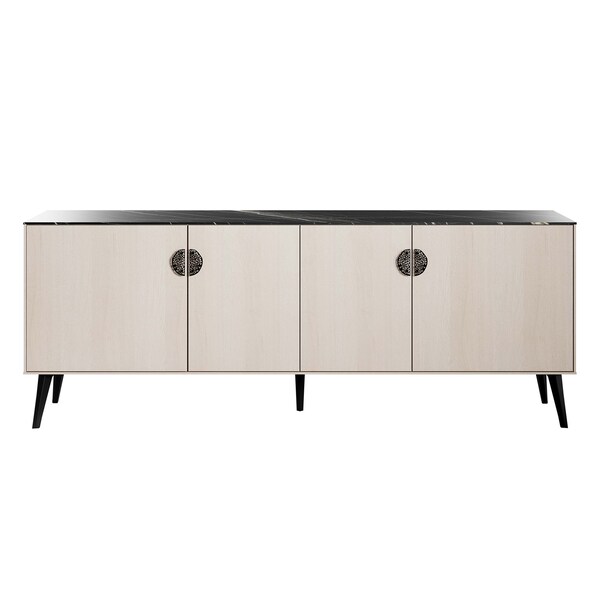 Manhattan Comfort Haley Sideboard 78.7 in White & Black Marble  in White and Black Marble - SB002-WB