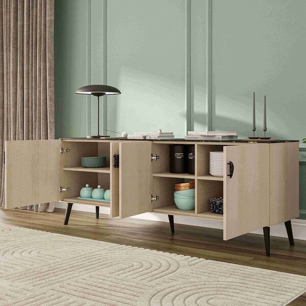 Manhattan Comfort Haley Sideboard 78.7 in White & Black Marble  in White and Black Marble - SB002-WB