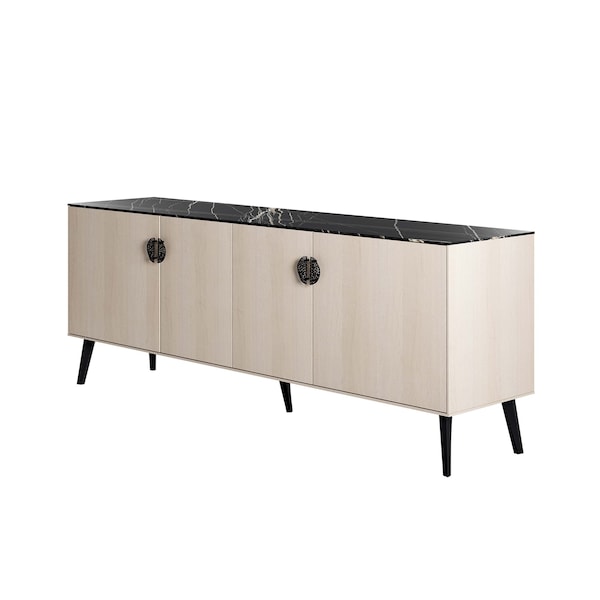Manhattan Comfort Haley Sideboard 78.7 in White & Black Marble  in White and Black Marble - SB002-WB