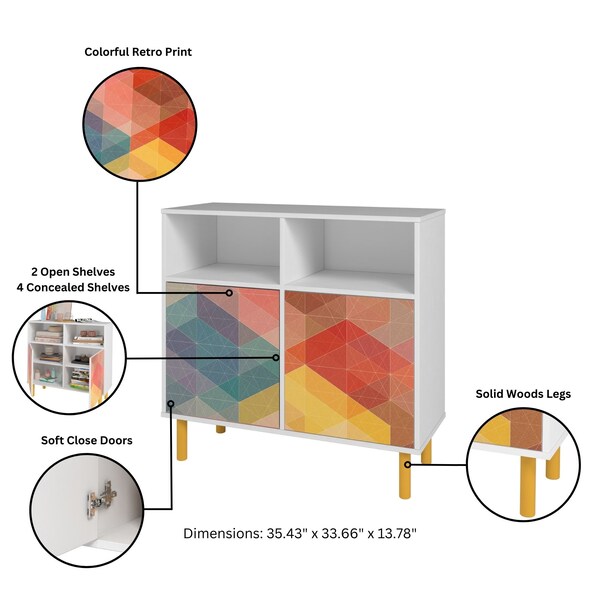 Manhattan Comfort Retro Sideboard in White and Multi Color Red, Yellow, Blue - SB-313AMC132