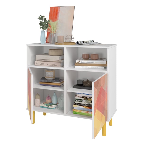 Manhattan Comfort Retro Sideboard in White and Multi Color Red, Yellow, Blue - SB-313AMC132