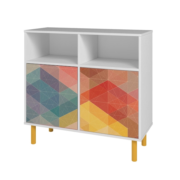 Manhattan Comfort Retro Sideboard in White and Multi Color Red, Yellow, Blue - SB-313AMC132