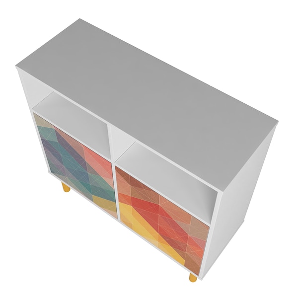 Manhattan Comfort Retro Sideboard in White and Multi Color Red, Yellow, Blue - SB-313AMC132