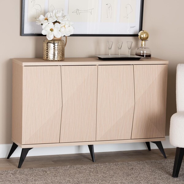 Baxton Studio Draper Mid-Century Modern Two-Tone Light Brown and Black Wood 4-Door Sideboard Buffet - 243-13500-ZORO