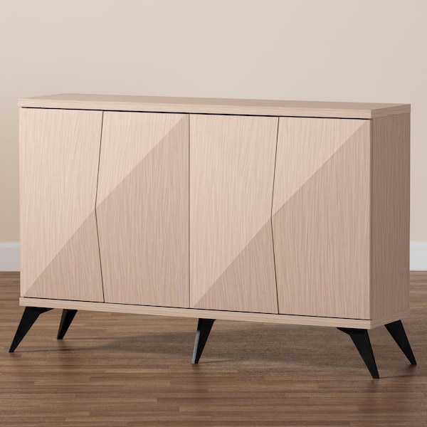 Baxton Studio Draper Mid-Century Modern Two-Tone Light Brown and Black Wood 4-Door Sideboard Buffet - 243-13500-ZORO