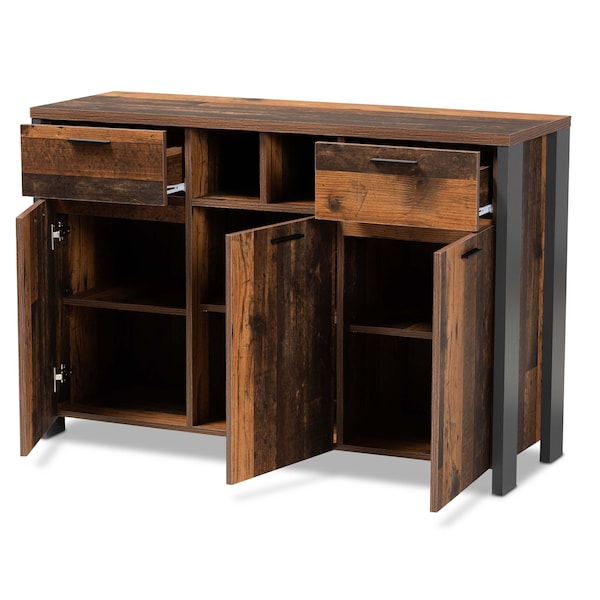 Baxton Studio Ranger Mid-Century Modern Rustic Brown Finished Wood and Grey Metal 2-Door Sideboard Buffet - 189-11748-ZORO