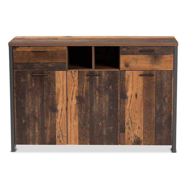 Baxton Studio Ranger Mid-Century Modern Rustic Brown Finished Wood and Grey Metal 2-Door Sideboard Buffet - 189-11748-ZORO