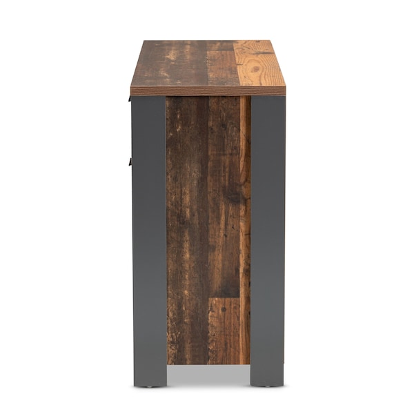 Baxton Studio Ranger Mid-Century Modern Rustic Brown Finished Wood and Grey Metal 2-Door Sideboard Buffet - 189-11748-ZORO