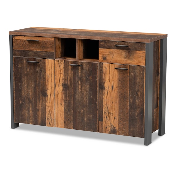 Baxton Studio Ranger Mid-Century Modern Rustic Brown Finished Wood and Grey Metal 2-Door Sideboard Buffet - 189-11748-ZORO