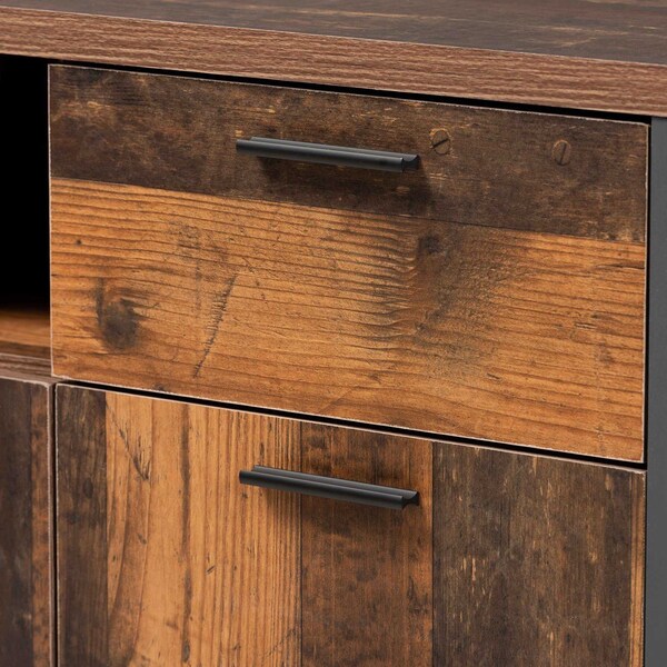 Baxton Studio Ranger Mid-Century Modern Rustic Brown Finished Wood and Grey Metal 2-Door Sideboard Buffet - 189-11748-ZORO