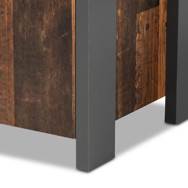 Baxton Studio Ranger Mid-Century Modern Rustic Brown Finished Wood and Grey Metal 2-Door Sideboard Buffet - 189-11748-ZORO