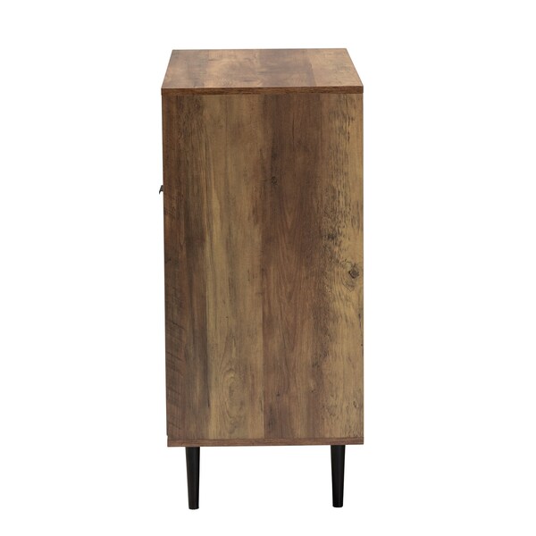 Baxton Studio Baylah Mid-Century Modern Natural Brown Finished Wood and Black Metal 2-Door Sideboard - 226-12483-ZORO