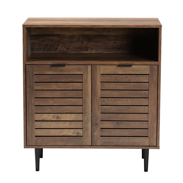 Baxton Studio Baylah Mid-Century Modern Natural Brown Finished Wood and Black Metal 2-Door Sideboard - 226-12483-ZORO