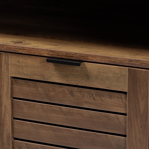 Baxton Studio Baylah Mid-Century Modern Natural Brown Finished Wood and Black Metal 2-Door Sideboard - 226-12483-ZORO