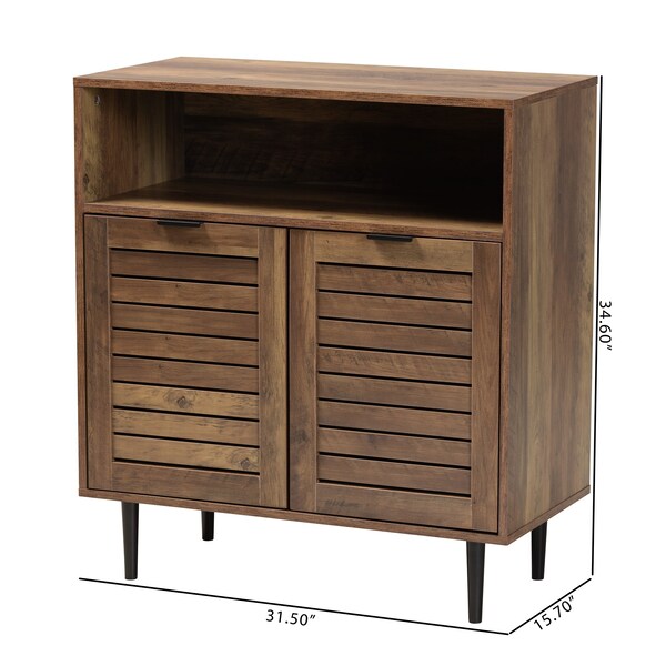 Baxton Studio Baylah Mid-Century Modern Natural Brown Finished Wood and Black Metal 2-Door Sideboard - 226-12483-ZORO