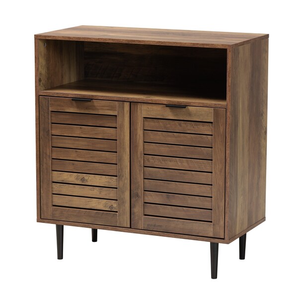 Baxton Studio Baylah Mid-Century Modern Natural Brown Finished Wood and Black Metal 2-Door Sideboard - 226-12483-ZORO
