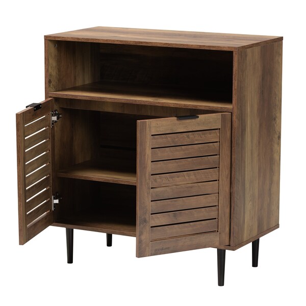Baxton Studio Baylah Mid-Century Modern Natural Brown Finished Wood and Black Metal 2-Door Sideboard - 226-12483-ZORO