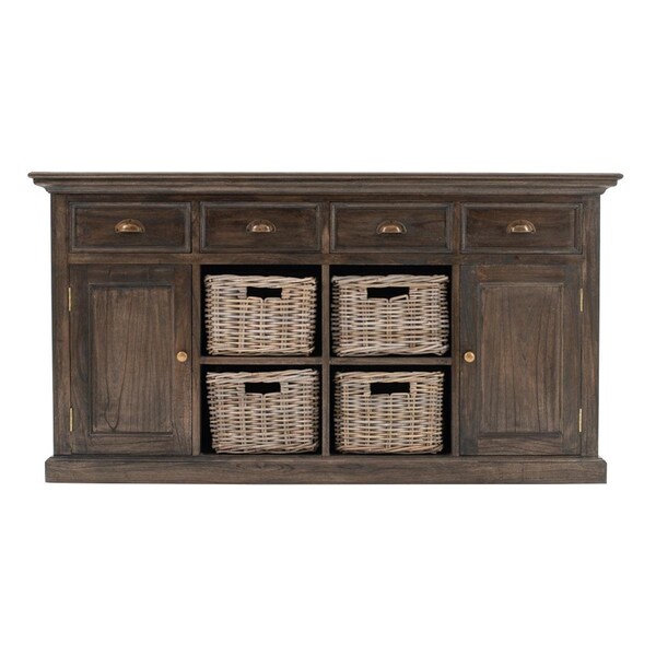 Gfancy Fixtures 33.46 x 62.99 x 19.69 in. Modern Farmhouse Rustic Espresso Buffet with Baskets - GF3093672