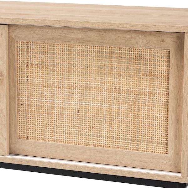Baxton Studio Amelia MidCentury Transitional Natural Brown Finished Wood and Natural Rattan Sideboard Buffet - 221-12468-ZORO