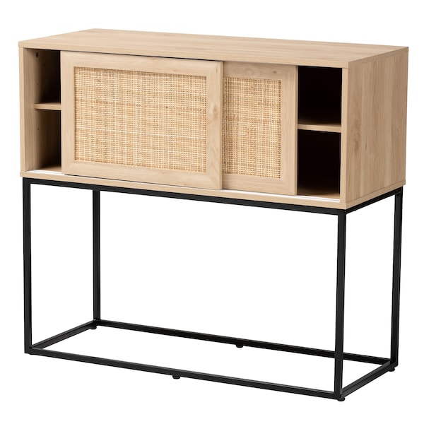Baxton Studio Amelia MidCentury Transitional Natural Brown Finished Wood and Natural Rattan Sideboard Buffet - 221-12468-ZORO