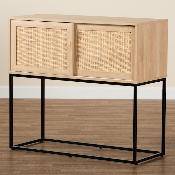 Baxton Studio Amelia MidCentury Transitional Natural Brown Finished Wood and Natural Rattan Sideboard Buffet - 221-12468-ZORO