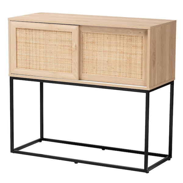 Baxton Studio Amelia MidCentury Transitional Natural Brown Finished Wood and Natural Rattan Sideboard Buffet - 221-12468-ZORO
