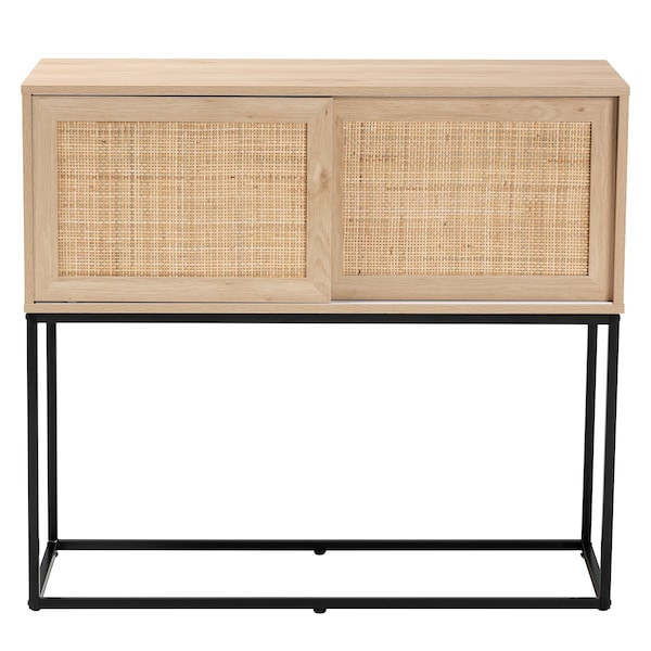 Baxton Studio Amelia MidCentury Transitional Natural Brown Finished Wood and Natural Rattan Sideboard Buffet - 221-12468-ZORO