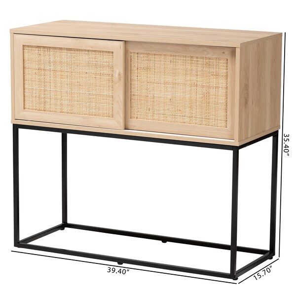 Baxton Studio Amelia MidCentury Transitional Natural Brown Finished Wood and Natural Rattan Sideboard Buffet - 221-12468-ZORO