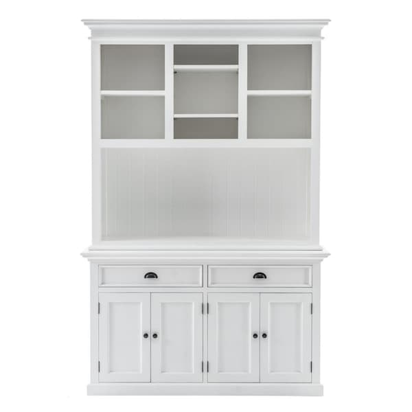 Homeroots 86.61 x 57.09 x 19.69 in. Classic White Buffet Hutch Unit with 2 Adjustable Shelves - 397121
