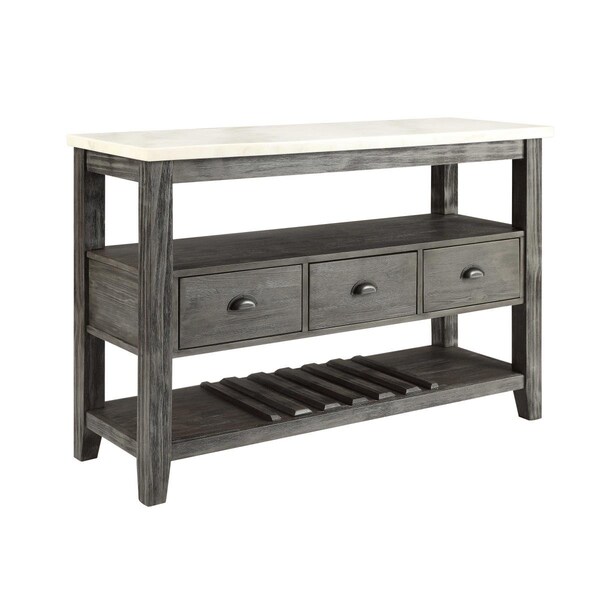 Homeroots 18 x 54 x 36 in. White Marble Gray Oak Wood Server - 347332