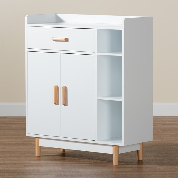 Baxton Studio Russell MidCentury Modern TwoTone White and Oak Brown Finished Wood 2Door Sideboard - 223-12936-ZORO