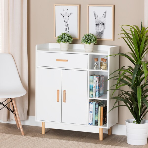 Baxton Studio Russell MidCentury Modern TwoTone White and Oak Brown Finished Wood 2Door Sideboard - 223-12936-ZORO