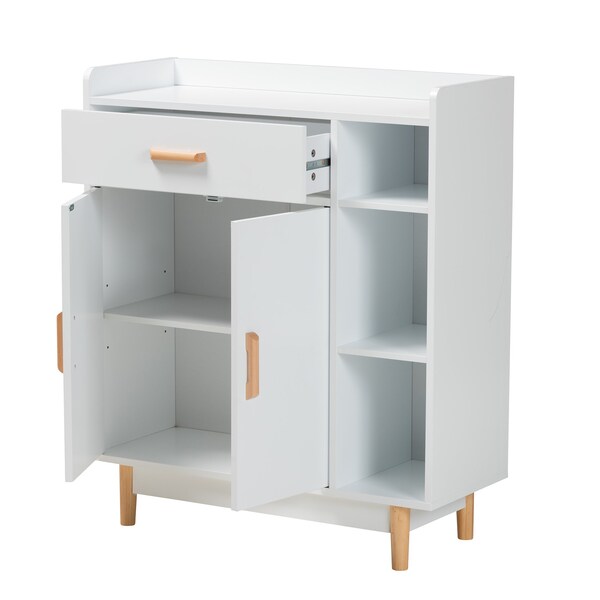 Baxton Studio Russell MidCentury Modern TwoTone White and Oak Brown Finished Wood 2Door Sideboard - 223-12936-ZORO