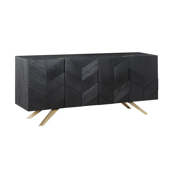 Armen Living Lombard 4 Door Sideboard Buffet in Black Brushed Wood - LCLDBUBL