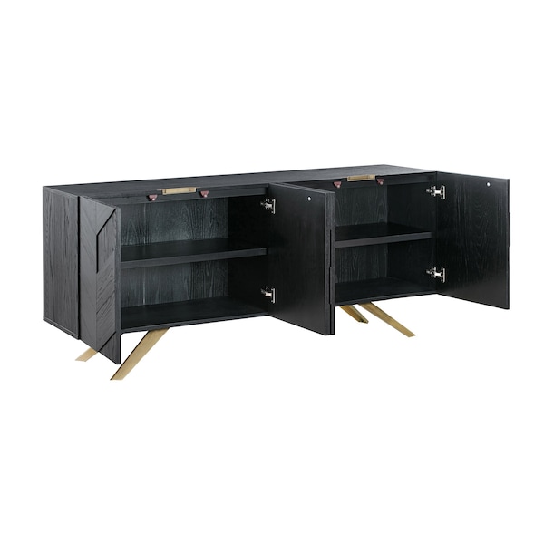 Armen Living Lombard 4 Door Sideboard Buffet in Black Brushed Wood - LCLDBUBL