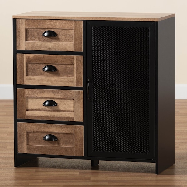 Baxton Studio Connell Industrial Two-Tone Natural Brown and Black Finished Wood and Black Metal Sideboard Buffet - 196-12068-ZORO